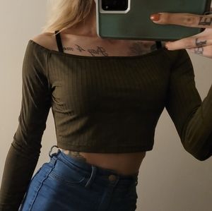 Small olive green off the shoulder crop top